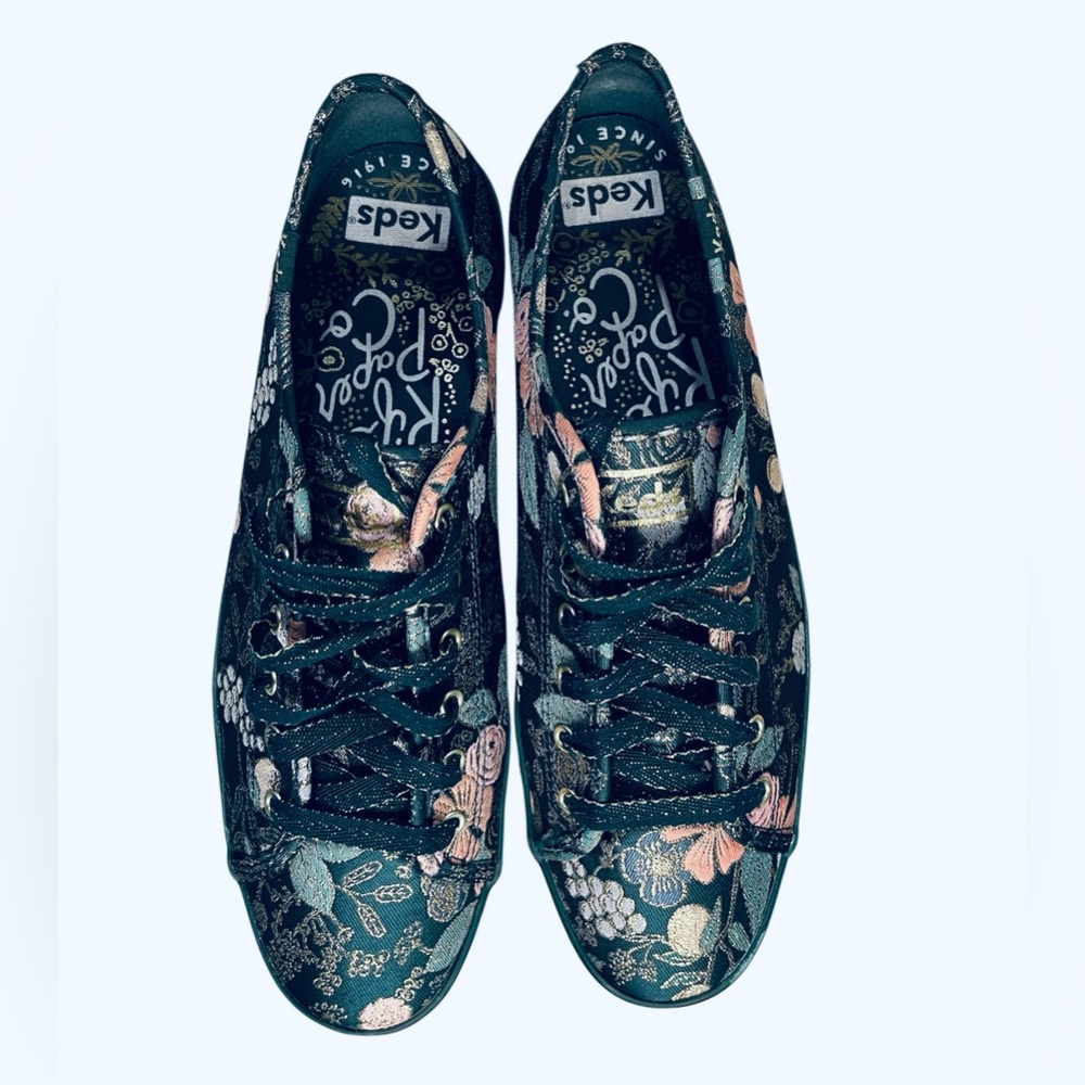 Keds X Rifle Paper Co Womens Floral Sneakers Size 9 Green Gold - Picture 5 of 5